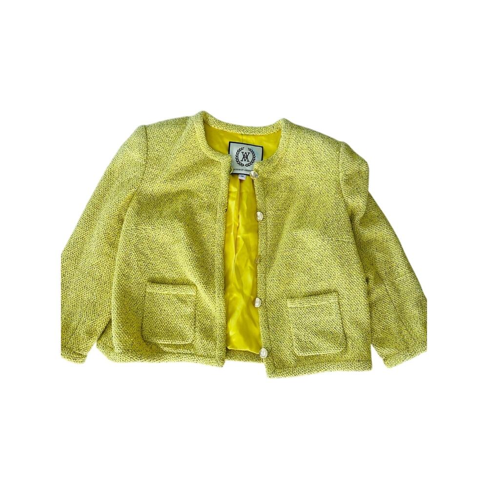 Norman Ambrose Vintage Women’s Yellow Boucle Tweed Jacket Size 14